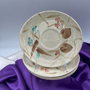 Red wing Saucers (4) # 110/vintage Red Wing Pottery. Random Harvest Pattern.